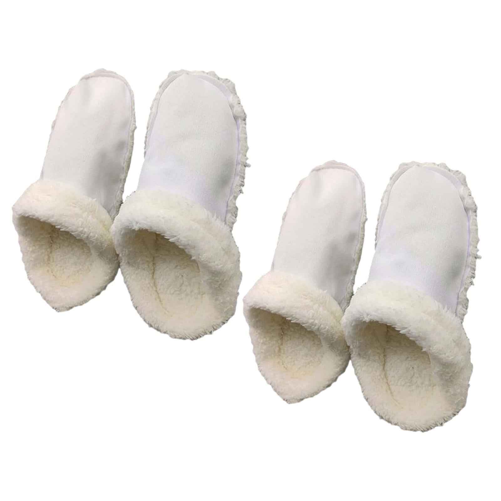 2xLiner Plush Slippers Cover Thick Plush Hole Shoes Cover for Bathroom Kitchen 19cm white