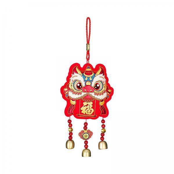 2xChinese New Year Decorations Hanging with Bells Pendant for Tree Office 15.5cmx36cm Awakening Lion
