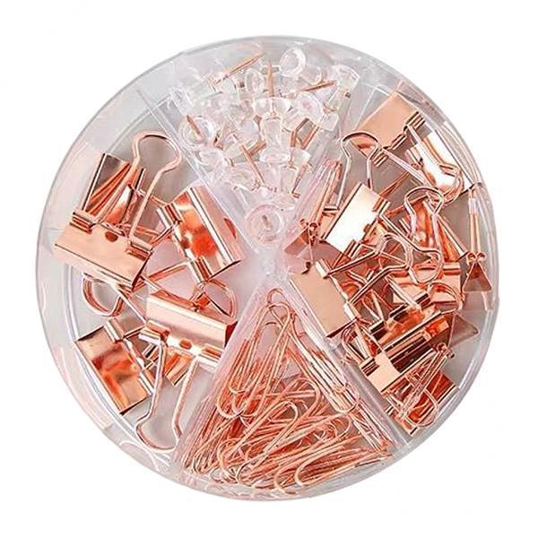 4x72x Binder Clips Kits Push Pins Paper Clips Map Tacks Portfolio for School Rose Gold