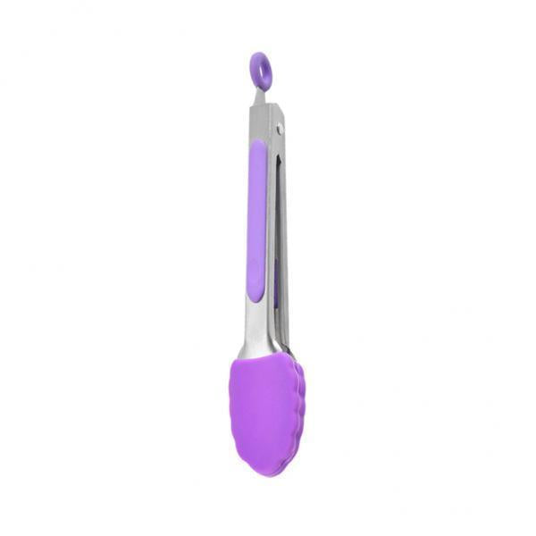 2xKitchen Tongs with Silicone Tips Food BBQ Cooking Utensil 7 inch Purple