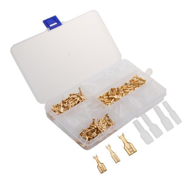 3x150 Sets 2.8mm 4.8mm 6.3mm Female Spade Crimp Terminals with Sleeves Gold