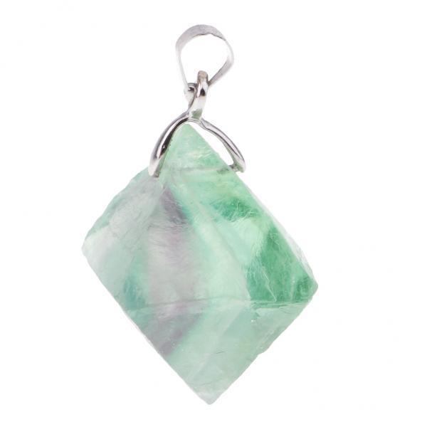 2xOctahedral Fluorite Pendant Necklace Natural Stone Jewelry Necklace Gift