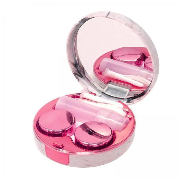 2xcontact Lens case Lens Care Durable with Mirror Tweezers Rose Red