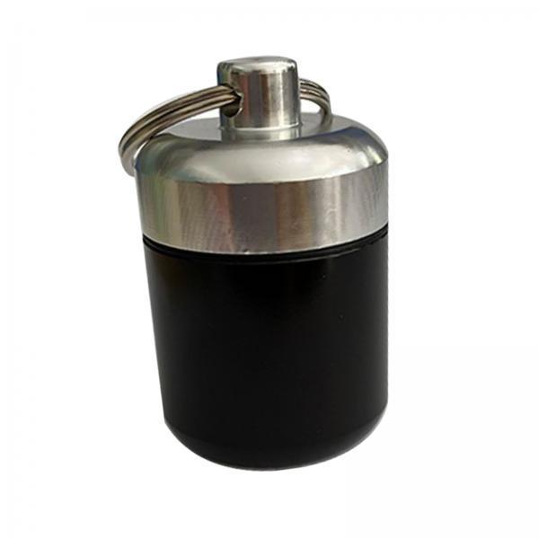 2xWaterproof Aluminum Pill Box Case Container Keychain Black+Silver