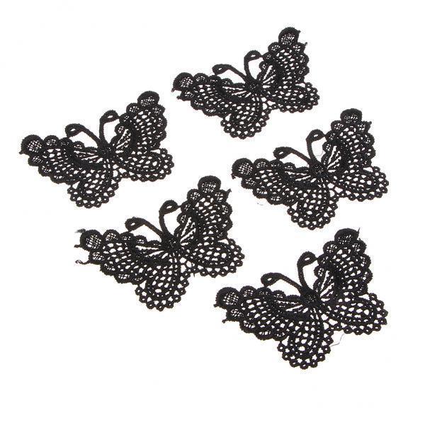 2x5 piece Embroidery Fabric Lace Butterfly Applique Patches For Clothes Black