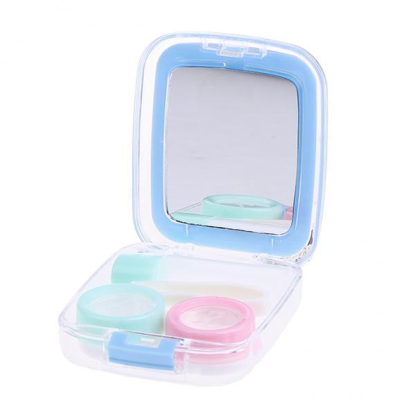 3xTravel Cute Mini Contact Lens Case Holder Storage Mirror Box Container Blue