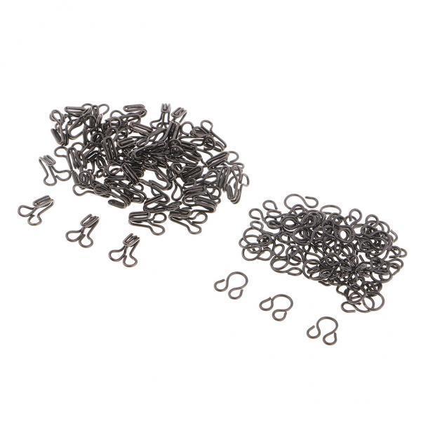 2x100 Set Metal Sewing Hooks and Eyes Closure for Pants Dresses Clothes Black