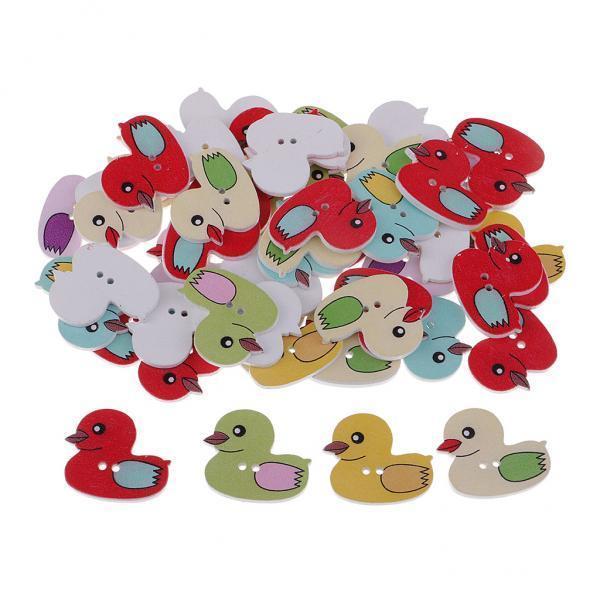 4x50Pcs Cartoon Duck Wooden Buttons 2 Holes Sewing Scrapbooking DIY Crafts