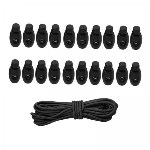 2x20pcs Plastic Cord Locks End Spring Loaded Slider + 3m Bungee Cord Style 3
