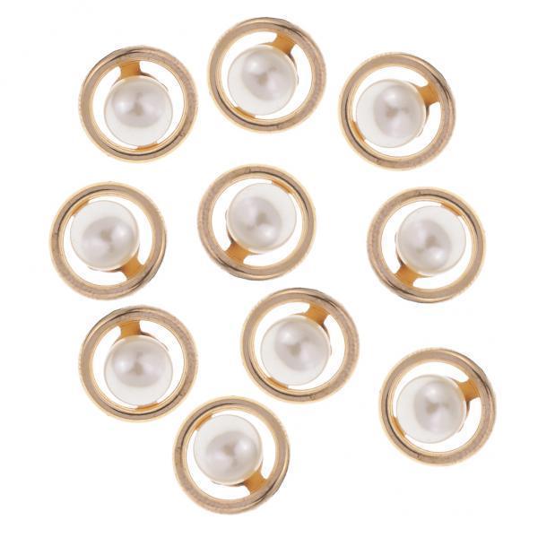 2x10Pcs Dome Round Plastic Pearl Buttons for Sewing Wedding Dress 10mm Gold
