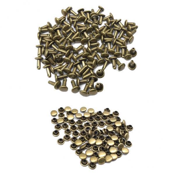 2x100 Sets Double Caps Studs Rivets for Bags Shoes Leather 6x8mm Bronze