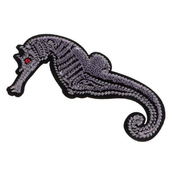 3xSeahorse Shape Embroidery Sequin Patch Sew on Applique for Garment Decor