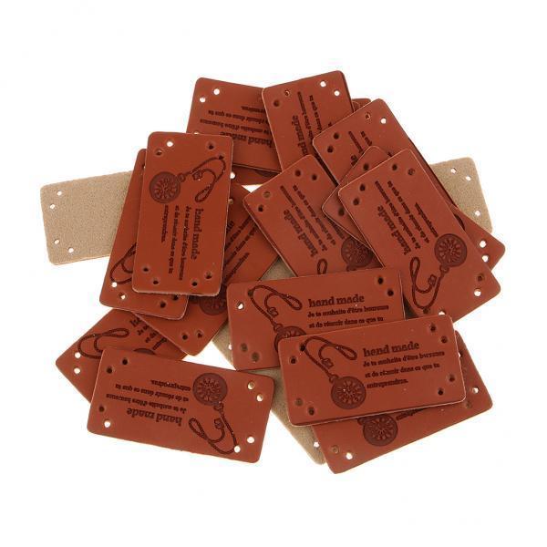 2x20pcs Retro Synthetic PU Leather Tag DIY Handmade Sew Label Patches Brown 1