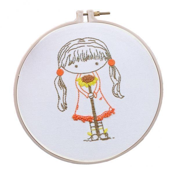 2xEmbroidery Starter Kits with Cartoon Pattern DIY Cross Stitch Crafts Girl