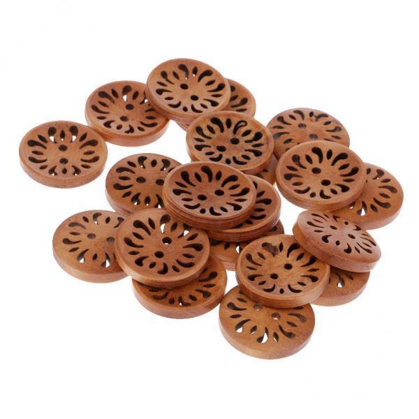 2x20pcs Vintage Wooden Buttons 2 Holes Flower Buttons for Sewing Scrapbooking