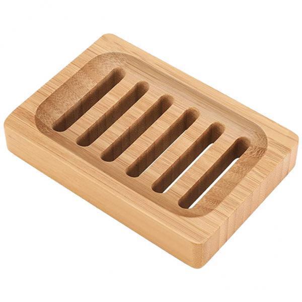 2xBamboo Soap Dish Bar Wooden Clean Tray for Shower Kitchen Countertop