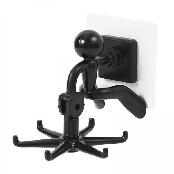 2x360 Degrees Rotating Folding Hook Kitchen Bathroom Wall Mounted with 6 Claws Black