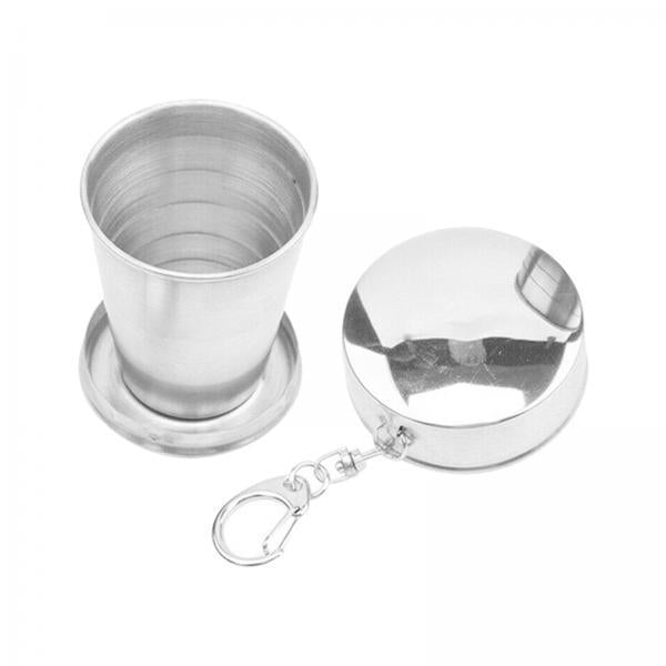 2xCamping Folding Cup with Keychain Telescopic Mug Stainless Steel Camping Mug S