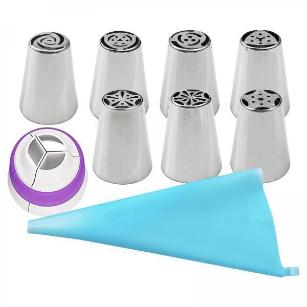 2xRussian Piping Tips Frosting Piping Kit DIY Piping Tips Set for Cookie 9Pcs