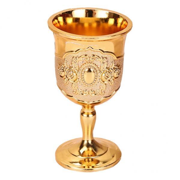 2xMetal Wine Goblet, Carving Pattern Handmade Cup Bar Dinners Parties Decor Gold Gold