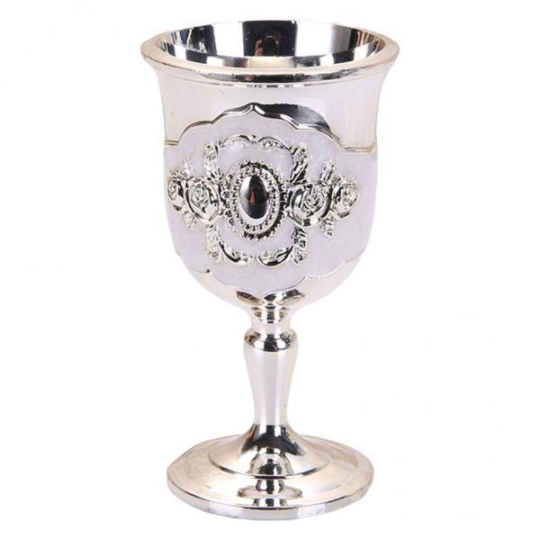 2xMetal Wine Goblet, Carving Pattern Handmade Cup Bar Dinners Parties Decor Silver white Silver white