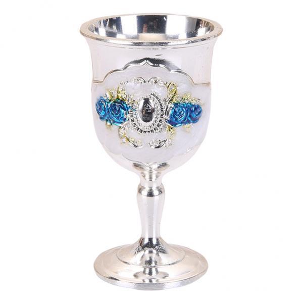 3xMetal Wine Goblet, Carving Pattern Handmade Cup Bar Dinners Parties Decor Blue flower Silver white 