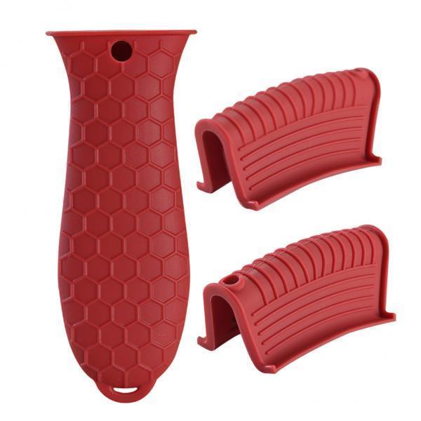 3xSilicone Pot Holder Sleeve Pot Frying Pan Handle Cover Grip Kitchen Red