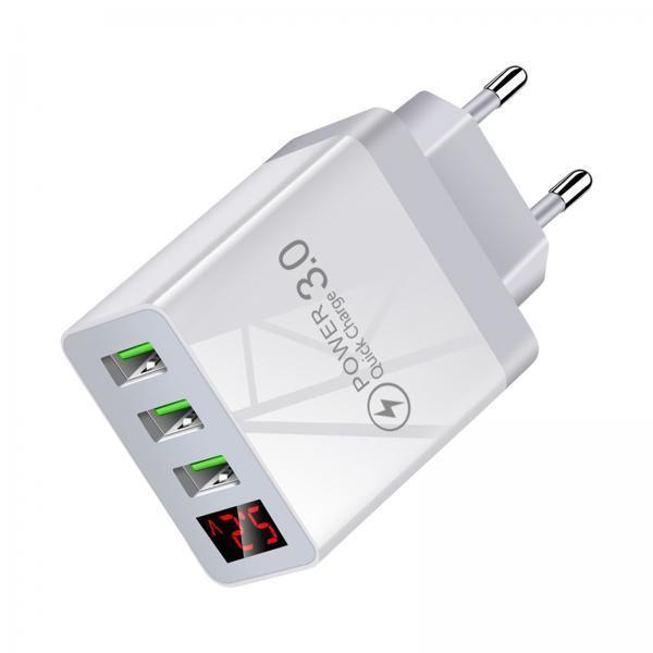 3x3USB Digital Display Fast Charging Portable Fast Charger for Travel Charging White