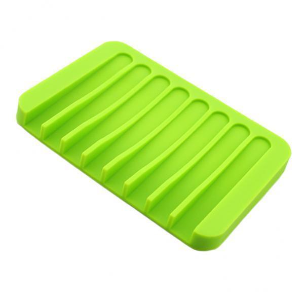 2xSilicone Comb Soap Tray Anti-slip Drain Dishes Rack For Bathroom Green