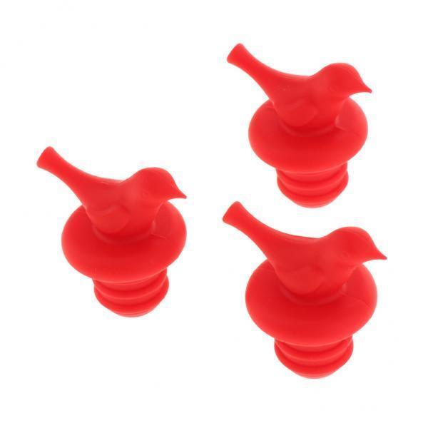 2x3 Pcs Silicone Little Bird Wine Bottle Stopper Cork Cap Sealer Plug Red