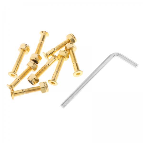 3x8x Longboard Skateboard Wheel Repair Hardware Screws with Wrench 1'' Golden