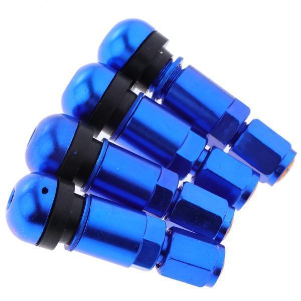 4x4 Pcs Car Tubeless Wheel Dust Caps Tire Valve Stems Blue + Black