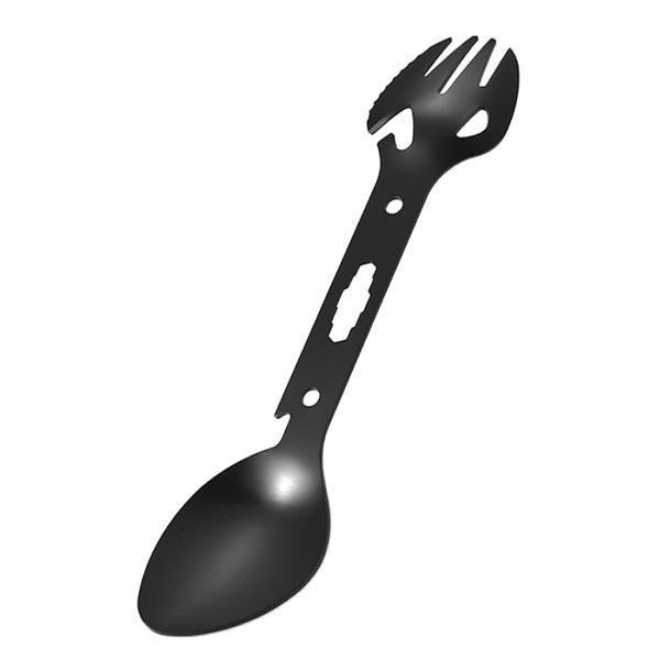 2x8-in-1 Multipurpose Camping Spoon Fork Spork Beer Bottle Can Opener Black