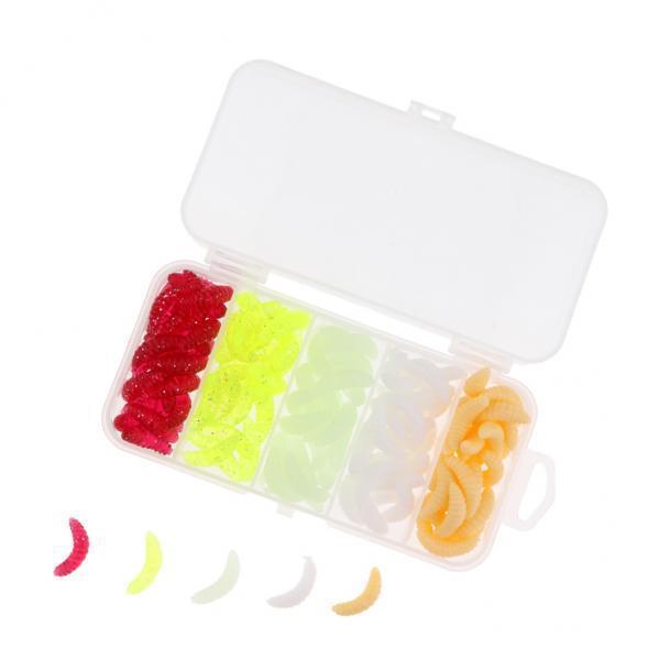 2x125Pcs Fishing Lure Maggot Grub Soft Lure Baits False Worms Beige