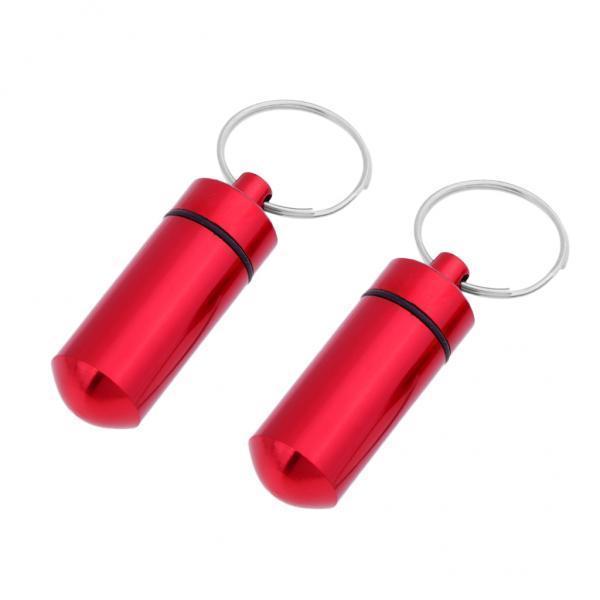 4x2Pcs Waterproof Aluminum Pill Box Case Bottle Cache Drug Holder Keychain Round Red