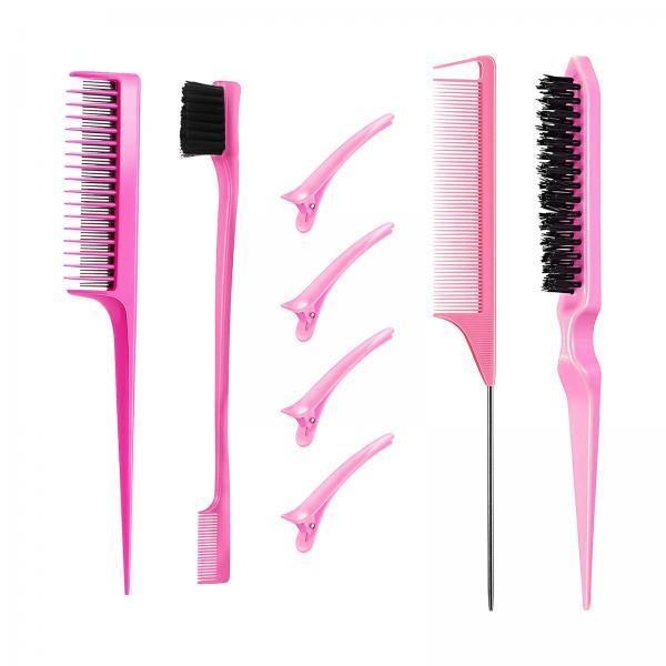 3x8x Professional Hair Styling Comb Set Teasing Comb Sturdy Bristles Hair Brush Pink