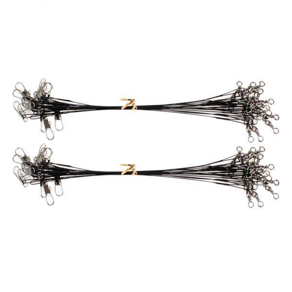 3x20pcs Fishing Wire Leaders with Safety Snaps and Barrel Swivels Black 20cm