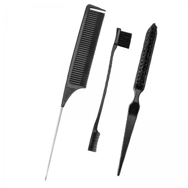 3x3Pcs Slick Brush Set Edge Brush for Grooming Slicking Edge and Back Brushing Black