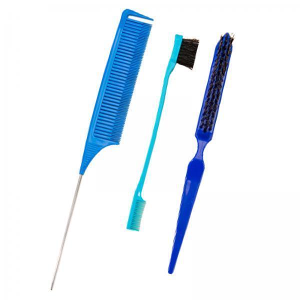 2x3Pcs Slick Brush Set Edge Brush for Grooming Slicking Edge and Back Brushing Blue