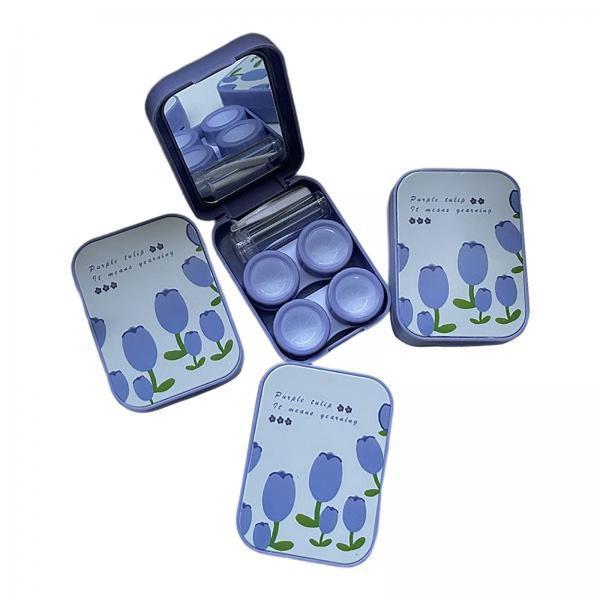 3xCompact Contact Lens Travel Case w/ Mirror Remover Tool   Blue Big Tulip