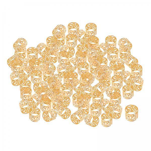 2x100Pcs Dreadlocks Beads Hollow Pattern for Beard Decoration Braids Women Men Golden