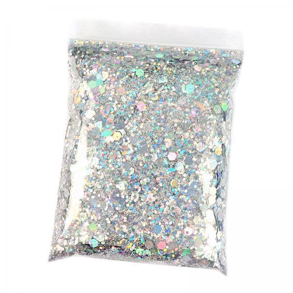 2x1Bag 50g Nail Glitter Sequins Paillette Flakes 3D Nail Art Decor Silver 