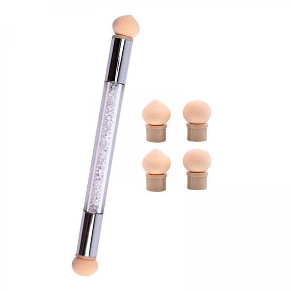 4xNail Sponge Brush with Rhinestone Acrylic Handle Manicure Tool Shading White
