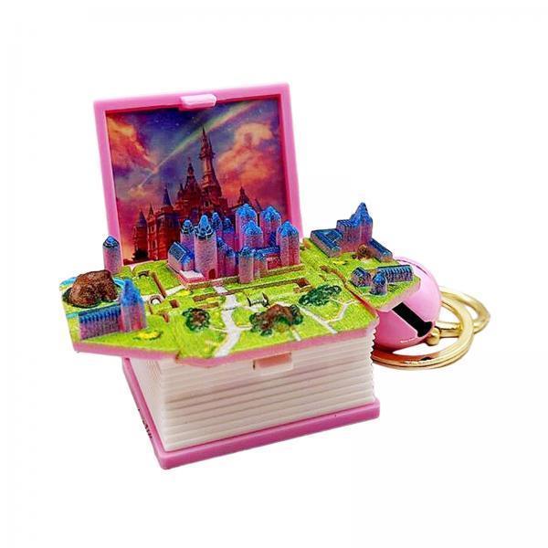 3x3D Castle Book Keychain Novelty Cute Key Rings for Students Classroom Prizes castle pink