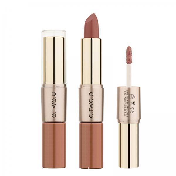 2xCompact 2 in 1 Waterproof Matte Lipstick Lip Gloss Lipgloss Color 02