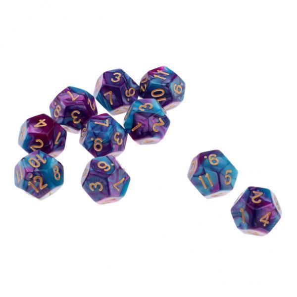 4xMulti-sided Dice Polyhedron Dice D12 for D&D TRPG Table Game Purple+Blue