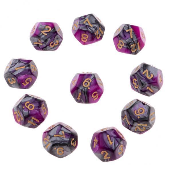 3xMulti-sided Dice Polyhedron Dice D12 for D&D TRPG Table Game Purple+Grey