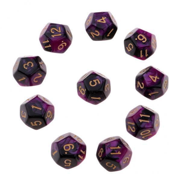 3xMulti-sided Dice Polyhedron Dice D12 for D&D TRPG Table Game Purple+Black