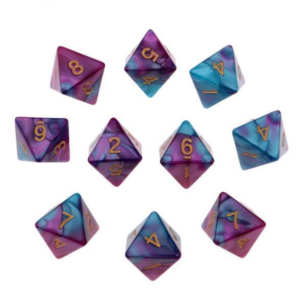 4x10pcs Multi-sided Dice Polyhedron Dice D8 for D&D TRPG Table Game Purple+Blue