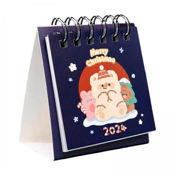 2xCute Standing Flip Desktop Calendar Twin Wire Binding Calendar for Household Blue
